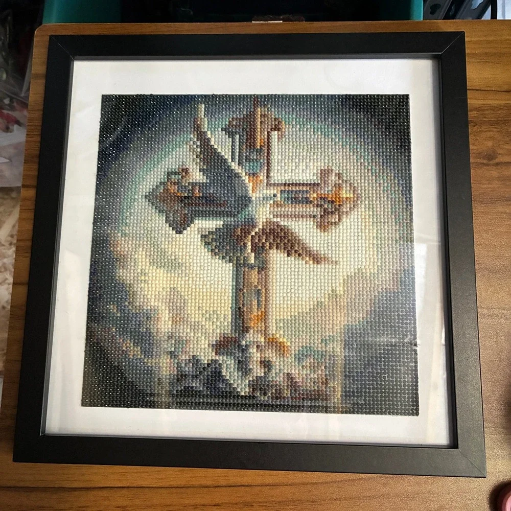 Framed Diamond Painting Cross Angel Wings Religious Wall Art Mosaic 13x13